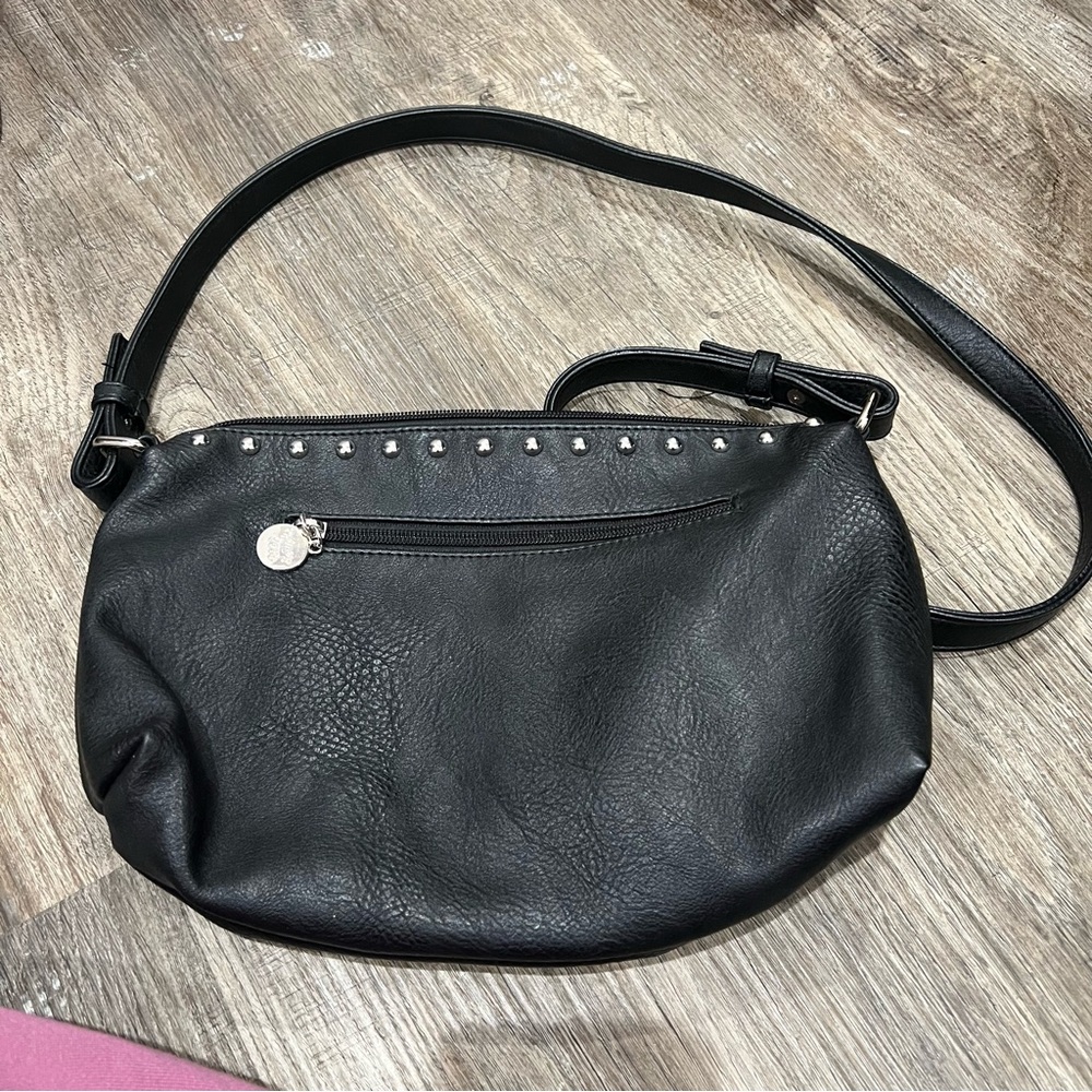 Black Studded Leather Shoulder Bag